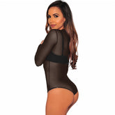 Avidlove Langarm-Bodysuit für Netz-Bodysuit-Oberteil, transparent, mit Aussparung in der Taille, Trikots, S-XXL